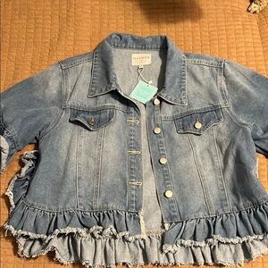 Three Bird Nest Women's Ruffled Blue Jean Jacket